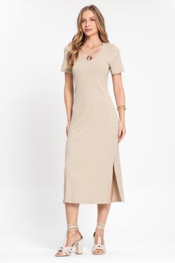 Vestido Feminino Canelado Midi