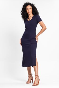 Vestido Feminino Canelado Midi