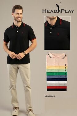 Camisa Polo Masculina Plus Size Meia Malha Cor Mescla