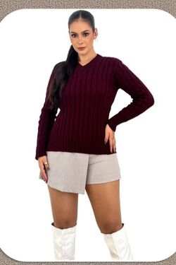 Blusa Feminina Gola V Tranças Slim