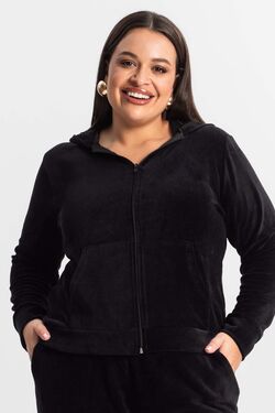 Jaqueta Plus Size Com Capuz em Plush - 51762