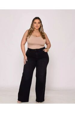 Calça Wide Leg Plus Size Preto Shyros