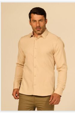 Camisa Spandex Slim Ml Bege Caw