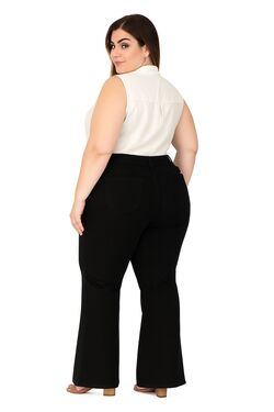 Calça Flare em Sarja Preta Muito Mais – Cintura Alta - 53051