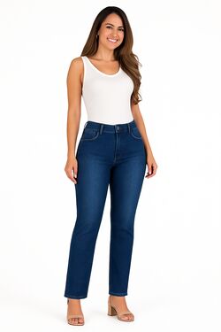 Calça Reta Jeans Médio Veste Até  52 Muito Mais 