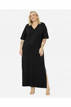 Vestido Midi Plus Size Viscose Maquinetada Secret Glam – Decote com Trança – G1 ao G4 - 53148