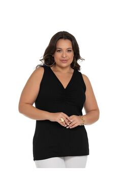 Regata Plus Size Secret Glam Canelada com Franzido no Decote – Viscose com Elastano