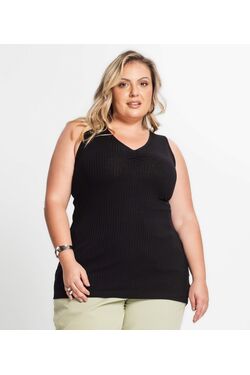 Regata Plus Size Secret Glam Canelada com Franzido no Decote – Viscose com Elastano - 52410