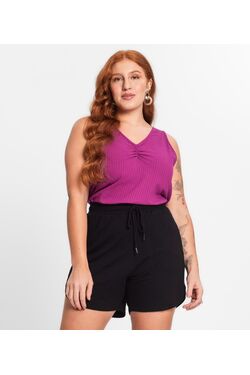 Regata Plus Size Secret Glam Canelada com Franzido no Decote – Viscose com Elastano - 52414