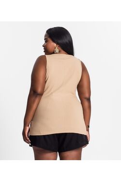 Regata Plus Size Secret Glam Canelada com Franzido no Decote – Viscose com Elastano - 52412