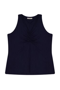 Regata Plus Size Secret Glam Canelada com Franzido no Decote – Viscose com Elastano - 46740