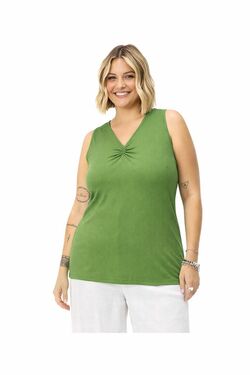 Regata Plus Size Secret Glam Canelada com Franzido no Decote – Viscose com Elastano