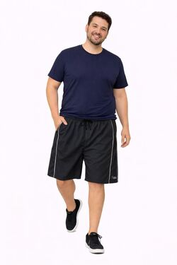 Bermuda Tactel Plus Size Masculina Preto com Friso – Stilo Sport