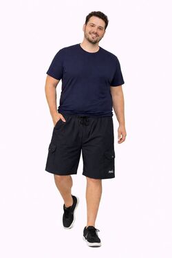 Bermuda Cargo Plus Size Masculina em Nylton Preto – Stilo Sport | Leve e Secagem Rápida
