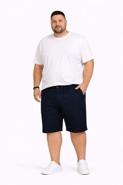 Bermuda Sport Fino em Sarja Marinho  - Shyros - Veste Até 56