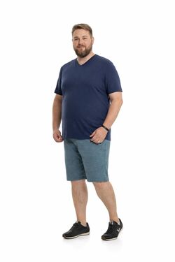 Camiseta Masculina Plus Size Gola V Rovitex Marinho – Algodão com Elastano