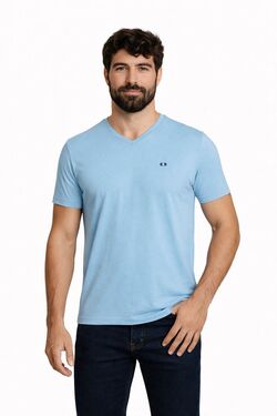 Camiseta Masculina Slim Gola V La Rossi Algodão – Básica - Azul Céu