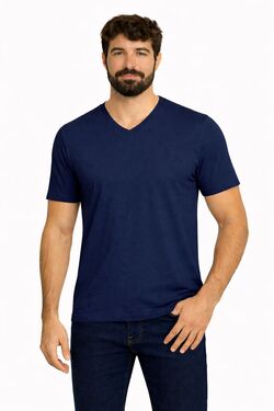 Camiseta Masculina Plus Slim Fit Gola V Six One Marinho – Combed Cotton