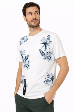 Camiseta Masculina Slim Estampada Folha Rovitex Branca – Algodão