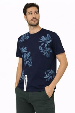 Camiseta Masculina Slim Estampada Folha Rovitex Marinho – Algodão
