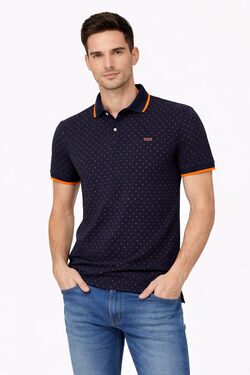 Camisa Polo Masculina Piquet Yonders Azul Marinho Detalhe Laranja