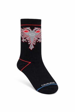 Meia Masculina Cavalera Cano Longo Preta Águia Algodão