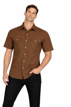 Camisa Works Plus Size Manga Curta Sarja Dois Bolsos Wrangler Caramelo