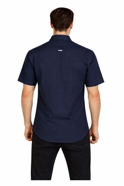 Camisa Masculina Sarja Manga Curta Marinho - R Sete - Dois Bolsos - 53669