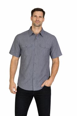 Camisa Masculina Tencel Manga Curta Slim Dois Bolsos R Sete