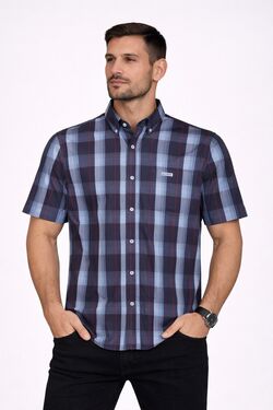 Camisa Masculina Tricoline Fit Manga Curta Xadrez com Bolso e Botão na Gola Wrangler
