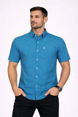 Camisa Masculina Tricoline Regular Manga Curta Xadrez com Bolso US Top