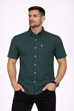 Camisa Masculina Tricoline Regular Manga Curta Xadrez com Bolso US Top