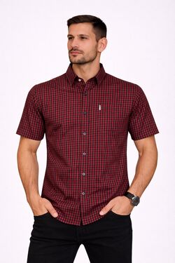 Camisa Masculina Tricoline Regular Manga Curta Xadrez com Bolso US Top