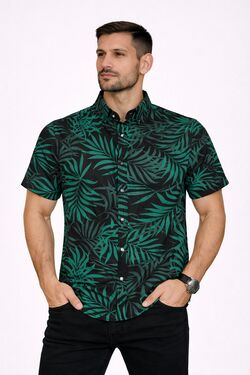 Camisa Masculina Viscose Estampada Manga Curta Preta Rovitex