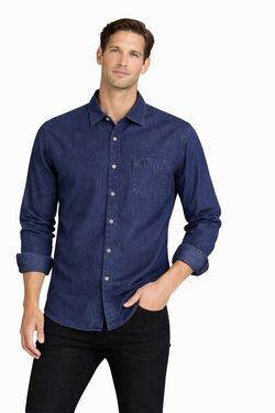 Camisa Jeans Masculina Manga Longa Slim Caw com Bolso - 53710