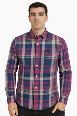 Camisa Masculina Slim Manga Longa Xadrez Algodão Caw - 53723