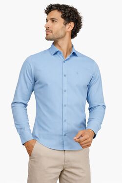 Camisa Masculina Slim Manga Longa Tricoline Azul Caw