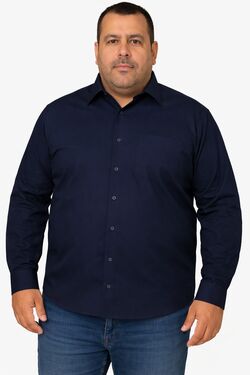 Camisa Masculina Plus Size Tricoline Manga Longa com Bolso Marinho Caw