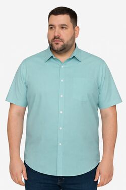 Camisa Masculina Plus Size Manga Curta Tricoline Azul Caw