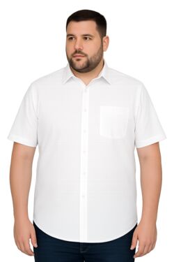 Camisa Masculina Plus Size Manga Curta Tricoline Branca Caw