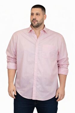 Camisa Masculina Plus Size Manga Longa Algodão Fio 50 Rosa Caw
