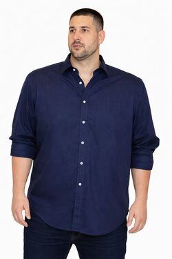 Camisa Masculina Plus Size Manga Longa Algodão Fio 50 Marinho Caw