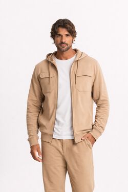 Blusão Masculino Moletom com Capuz e Zíper Cargo Woods Bege