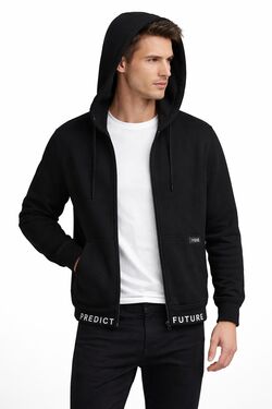 Blusão Masculino Moletom com Capuz e Zíper Cargo Preto