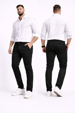 Calça Sport Fino Masculina Sarja Preta R Sete Bolso Faca Ajuste Elegante