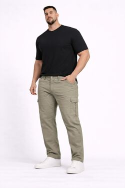 Calça Cargo Masculina Sarja Caqui 100% Algodão R Sete Bolsos Laterais