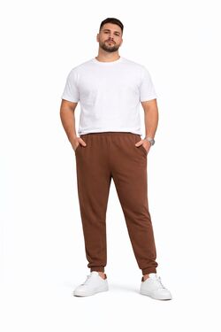 Calça Jogger Plus Size Masculina Marrom Rovitex em Moletom 100% Algodão