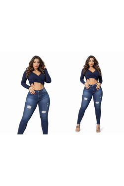 Calça Jeans Cigarrete Feminina Destroyed Bau Baki Cintura Alta com Elastano - 53959