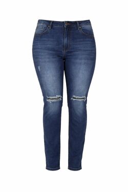 Calça Jeans Cigarrete Feminina Riluts Azul Destroyed Cintura Média