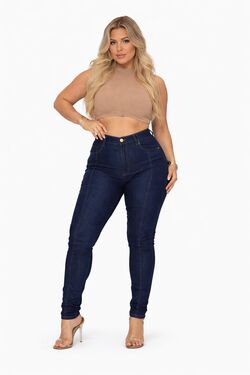 Calça Jeans Skinny Plus Size Destroyed Azul Médio CRD com Elastano